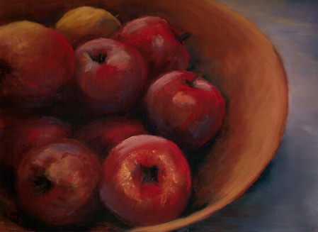 Bowl of Apples, soft pastel, 9x12